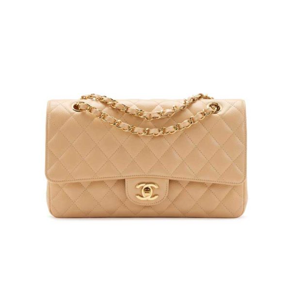 Chanel Classic Medium Caviar Flap Beige Gold Hardware - CB041