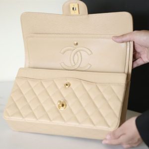 Chanel Classic Medium Caviar Flap Beige Gold Hardware - CB041