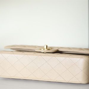 Chanel Classic Medium Caviar Flap Beige Gold Hardware - CB041