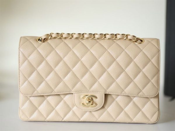 Chanel Classic Medium Caviar Flap Beige Gold Hardware - CB041