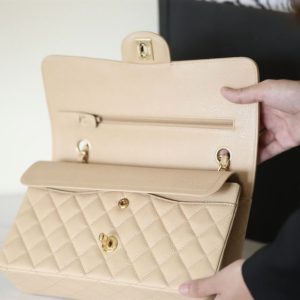 Chanel Classic Medium Caviar Flap Beige Gold Hardware - CB041