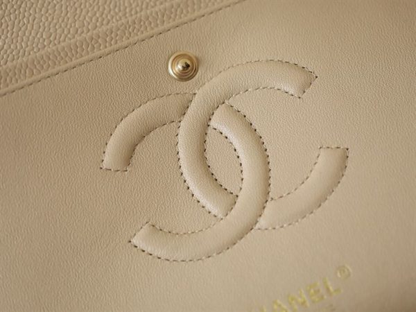 Chanel Classic Medium Caviar Flap Beige Gold Hardware - CB041