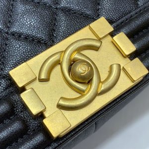 Chanel Medium Boy Bag Black Caviar Antique Gold Hardware - CB048