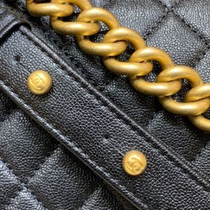 Chanel Medium Boy Bag Black Caviar Antique Gold Hardware - CB048