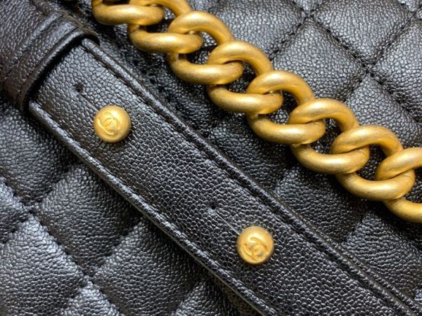 Chanel Medium Boy Bag Black Caviar Antique Gold Hardware - CB048