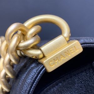 Chanel Medium Boy Bag Black Caviar Antique Gold Hardware - CB048