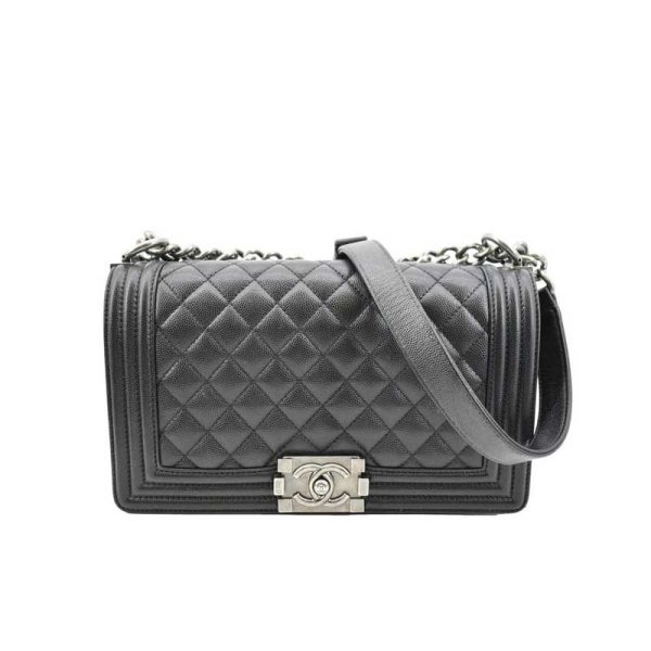 Chanel Medium Boy Bag Black Caviar Antique Silver Hardware - CB049