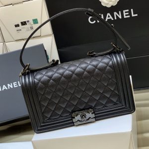 Chanel Medium Boy Bag Black Caviar Antique Silver Hardware - CB049