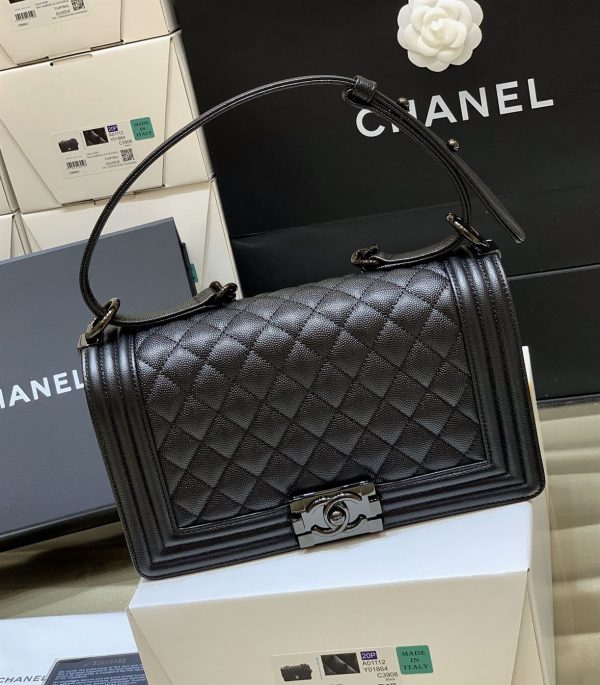 Chanel Medium Boy Bag Black Caviar Antique Silver Hardware - CB049