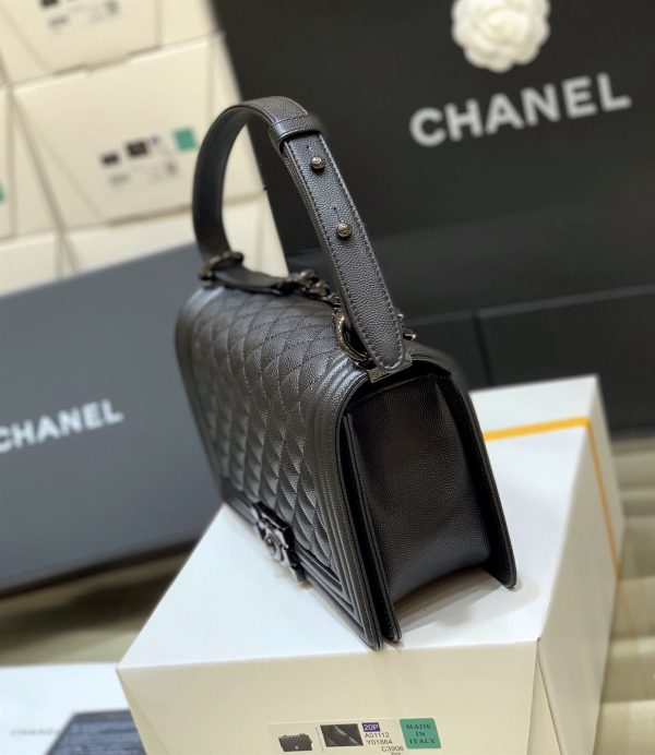 Chanel Medium Boy Bag Black Caviar Antique Silver Hardware - CB049