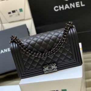 Chanel Medium Boy Bag Black Caviar Antique Silver Hardware - CB049