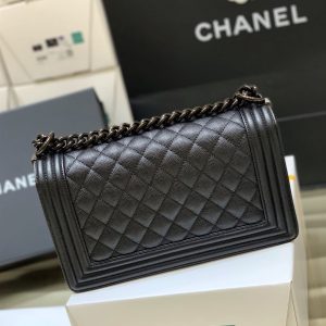 Chanel Medium Boy Bag Black Caviar Antique Silver Hardware - CB049