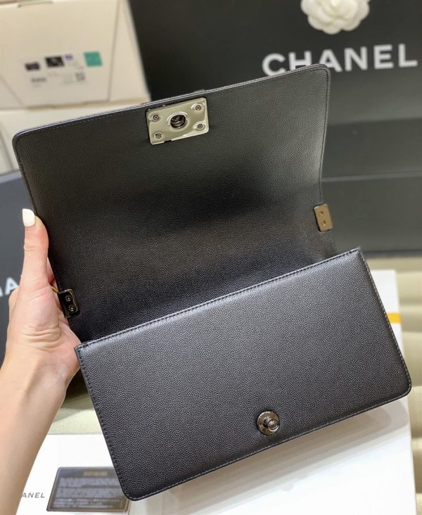 Chanel Medium Boy Bag Black Caviar Antique Silver Hardware - CB049