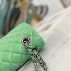Chanel Medium Green Quilted Lambskin Classic Double Flap Rainbow - CB033