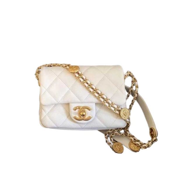 Chanel Mini Flap Bag White Shiny Calfskin Gold-Tone Metal - CB047