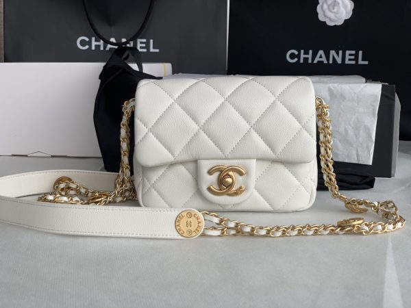 Chanel Mini Flap Bag White Shiny Calfskin Gold-Tone Metal - CB047