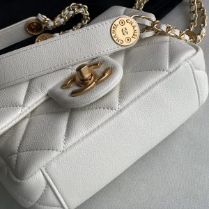 Chanel Mini Flap Bag White Shiny Calfskin Gold-Tone Metal - CB047