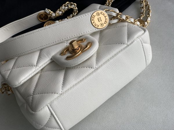 Chanel Mini Flap Bag White Shiny Calfskin Gold-Tone Metal - CB047