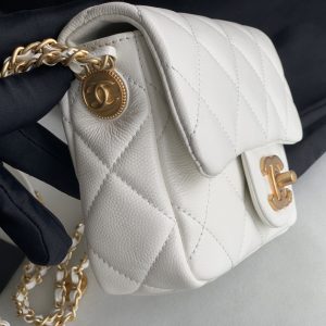 Chanel Mini Flap Bag White Shiny Calfskin Gold-Tone Metal - CB047