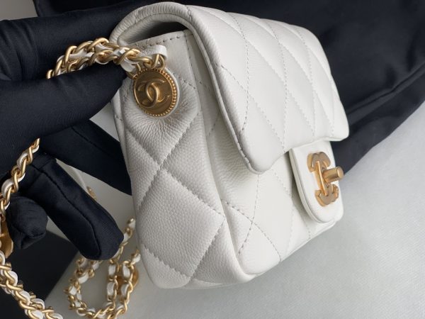 Chanel Mini Flap Bag White Shiny Calfskin Gold-Tone Metal - CB047