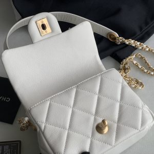 Chanel Mini Flap Bag White Shiny Calfskin Gold-Tone Metal - CB047