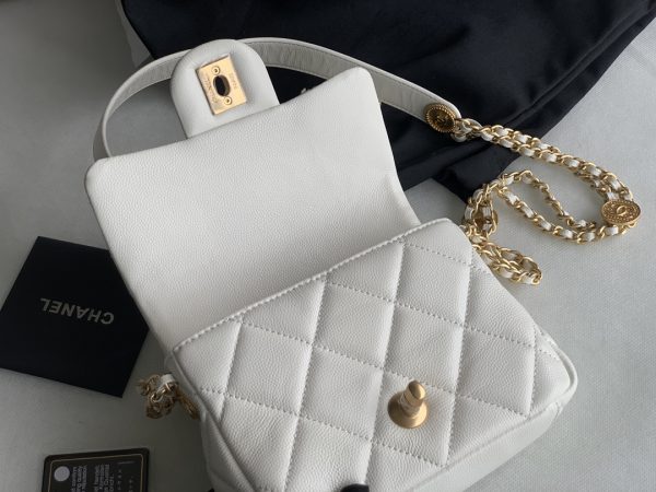 Chanel Mini Flap Bag White Shiny Calfskin Gold-Tone Metal - CB047