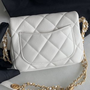 Chanel Mini Flap Bag White Shiny Calfskin Gold-Tone Metal - CB047