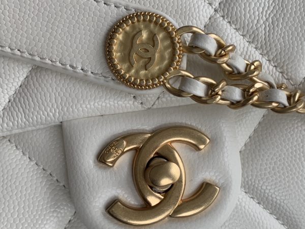 Chanel Mini Flap Bag White Shiny Calfskin Gold-Tone Metal - CB047