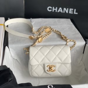 Chanel Mini Flap Bag White Shiny Calfskin Gold-Tone Metal - CB047