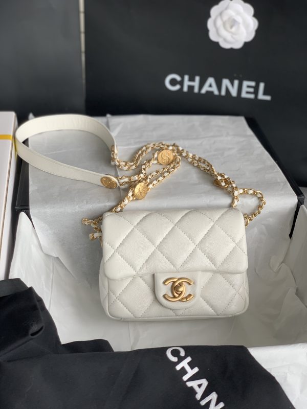 Chanel Mini Flap Bag White Shiny Calfskin Gold-Tone Metal - CB047