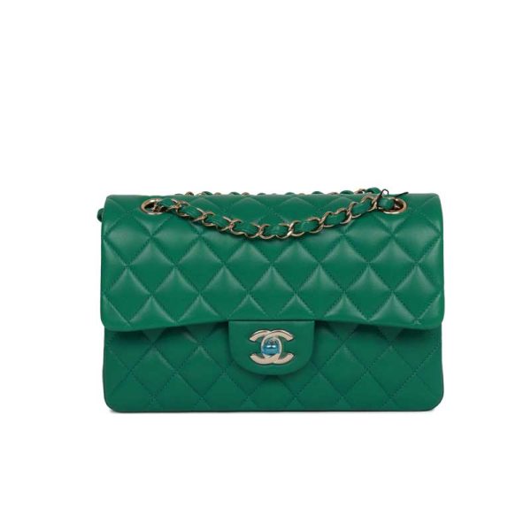 Chanel Small Classic Double Flap Bag Green Lambskin - CB030