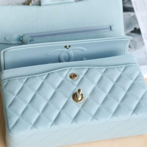 Chanel Small Double Flap Bag Light Blue Caviar Leather Light Gold Hardware - CB038