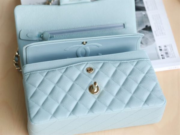 Chanel Small Double Flap Bag Light Blue Caviar Leather Light Gold Hardware - CB038