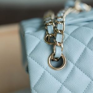 Chanel Small Double Flap Bag Light Blue Caviar Leather Light Gold Hardware - CB038