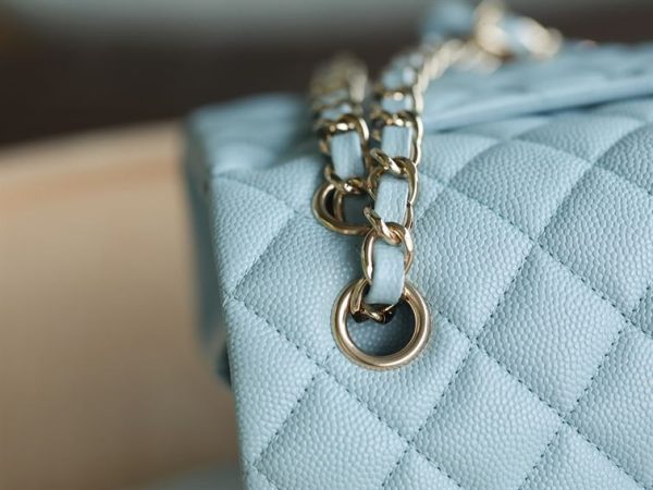 Chanel Small Double Flap Bag Light Blue Caviar Leather Light Gold Hardware - CB038