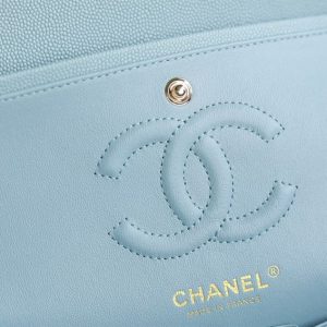 Chanel Small Double Flap Bag Light Blue Caviar Leather Light Gold Hardware - CB038