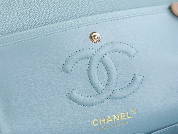 Chanel Small Double Flap Bag Light Blue Caviar Leather Light Gold Hardware - CB038