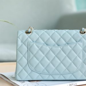 Chanel Small Double Flap Bag Light Blue Caviar Leather Light Gold Hardware - CB038