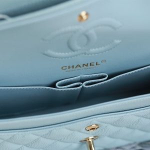 Chanel Small Double Flap Bag Light Blue Caviar Leather Light Gold Hardware - CB038