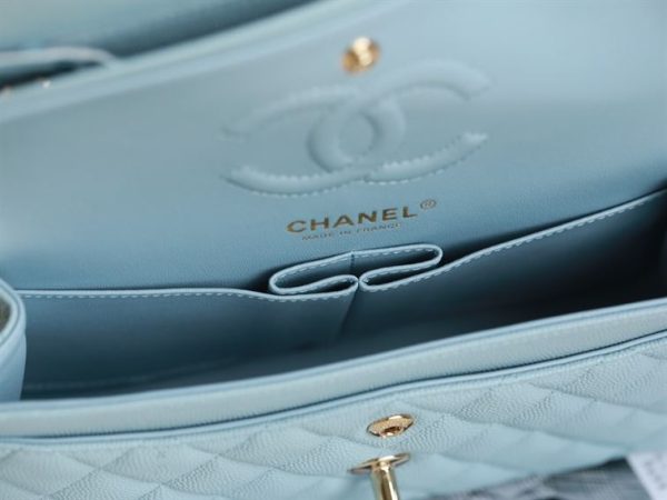 Chanel Small Double Flap Bag Light Blue Caviar Leather Light Gold Hardware - CB038