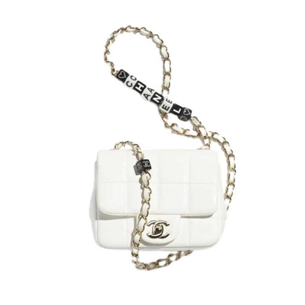 Mini Flap Bag Lambskin Gold-Tone Metal White - CB034