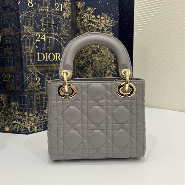 Mini Lady Dior Bag Grey Cannage Leather Gold Hardware - DB058