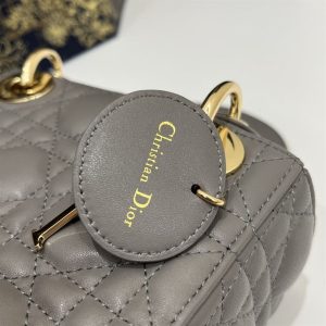 Mini Lady Dior Bag Grey Cannage Leather Gold Hardware - DB058