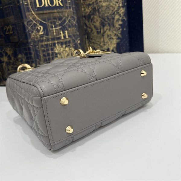 Mini Lady Dior Bag Grey Cannage Leather Gold Hardware - DB058