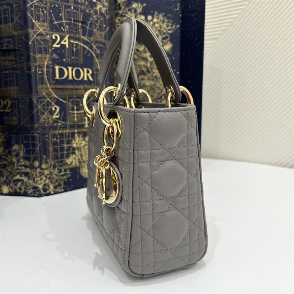 Mini Lady Dior Bag Grey Cannage Leather Gold Hardware - DB058