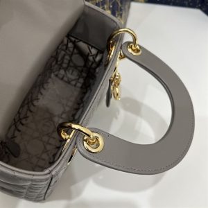 Mini Lady Dior Bag Grey Cannage Leather Gold Hardware - DB058