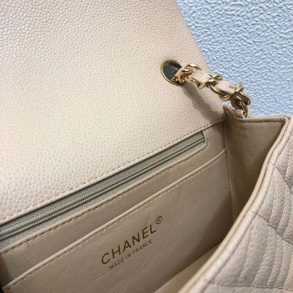 Small Classic Double Flap bag beige caviar leather - CB028