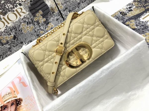 Small Dior Caro Bag Beige Supple Cannage Calfskin - DB067