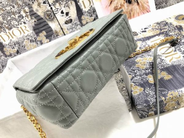 Small Dior Caro Bag Gray Supple Cannage Calfskin