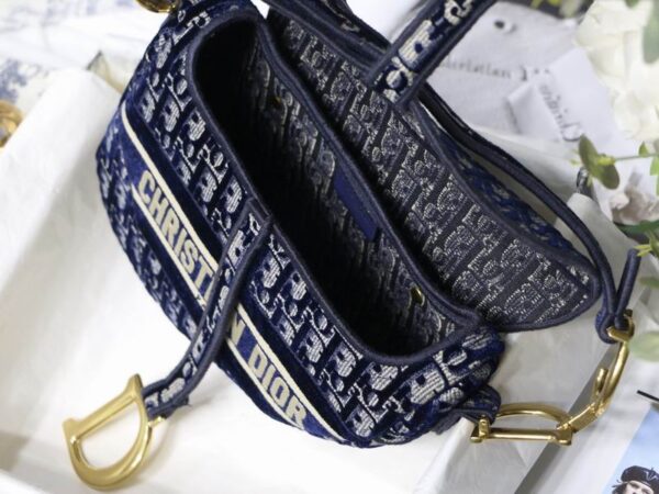 Saddle Bag Blue Dior Oblique Embroidery - DB075